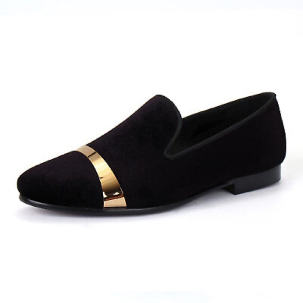 Harpelunde Black Velvet Loafer Slip On Formal Dress Shoes Gold Plate Mens 12